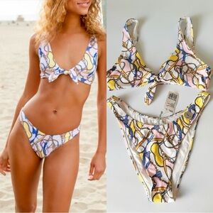 Forever 21 Parisian Chain Print High Leg Bikini Set